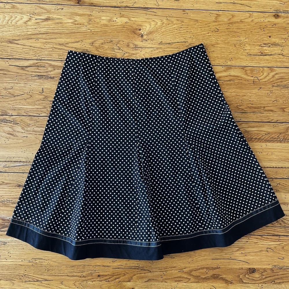 Robbie Bee Black White Polka Dot Cotton A-Line Skirt Size 16 Flare Knee Length - Picture 2 of 3